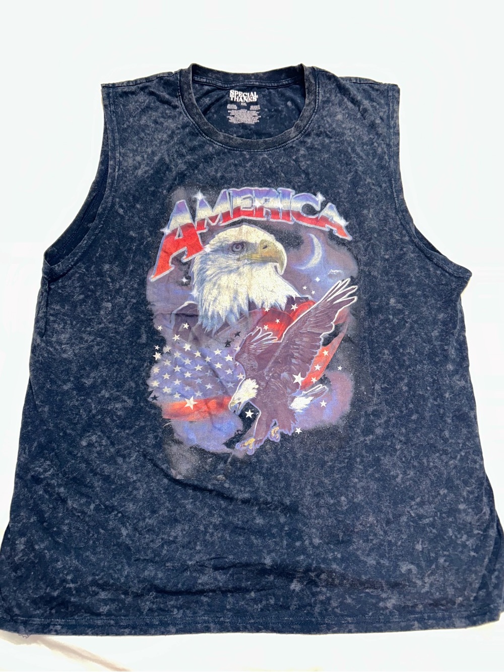 Patriotic Eagle Graphic Muscle Tank - blue  XXL